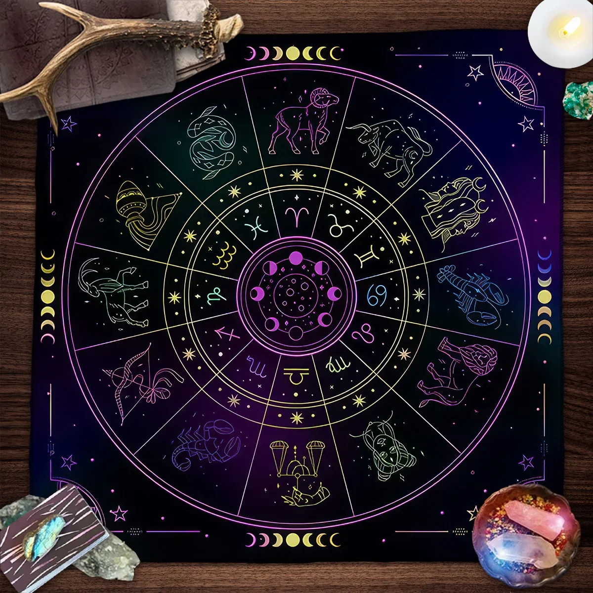 50/75/110/137cm Tarot mat Tarot Tablecloth 12 Constellations Divination Altar Cloth Board Game Witchcraft Astrology Oracle Cards