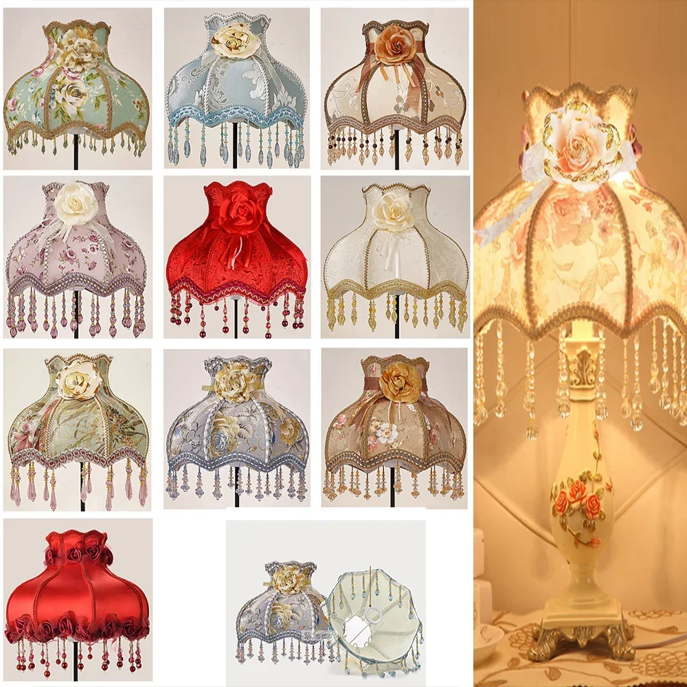 

Retro European Fringe Lamp Shades Crystal Bead Lace LampShades Light Shade Table Lamp Light Cover Floor Lamp Covers Home Decor