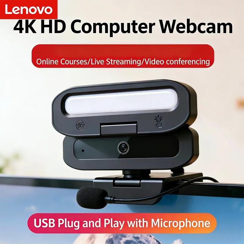 

Lenovo 4k Hd Live Streaming Network Camera 2k Full Hd Camera Usb Autofocus Rotatable Microphone Live Streaming Camera New