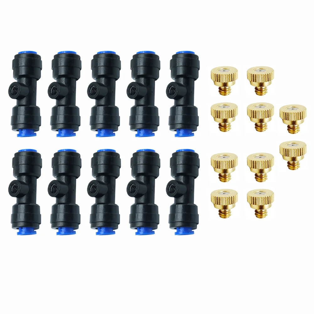 Brass Water Spray Nozzles 10Pack for Garden and Patio Cooling with Leak Proof O Ring and Sliding Lock Mechanism
