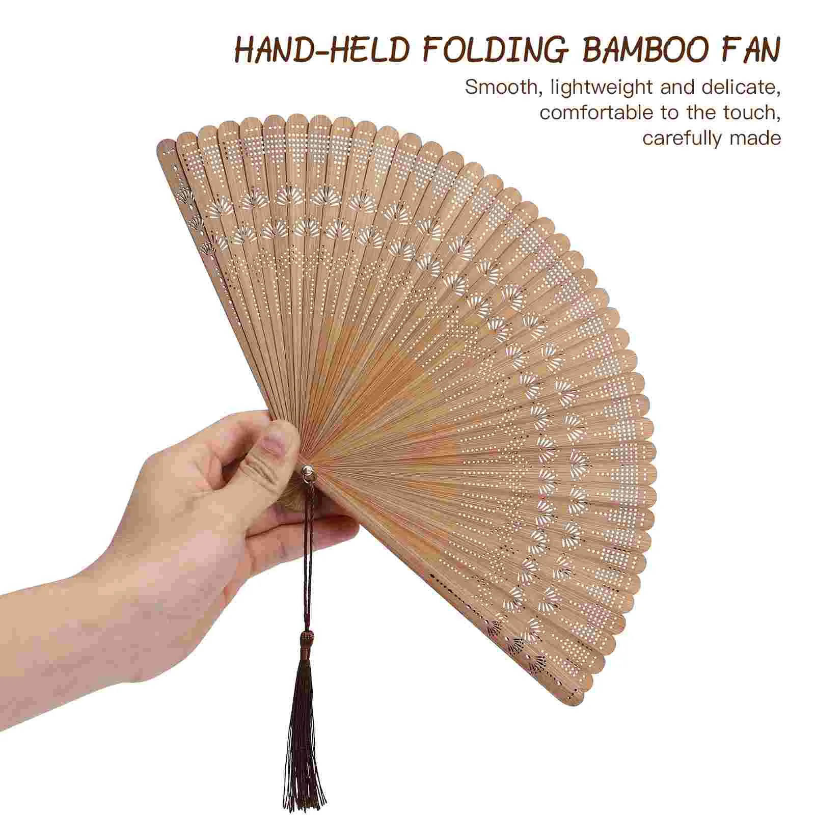 Hand Held Fabric Fans Handheld Foldable Brown Bamboo Folding Men Women Portable