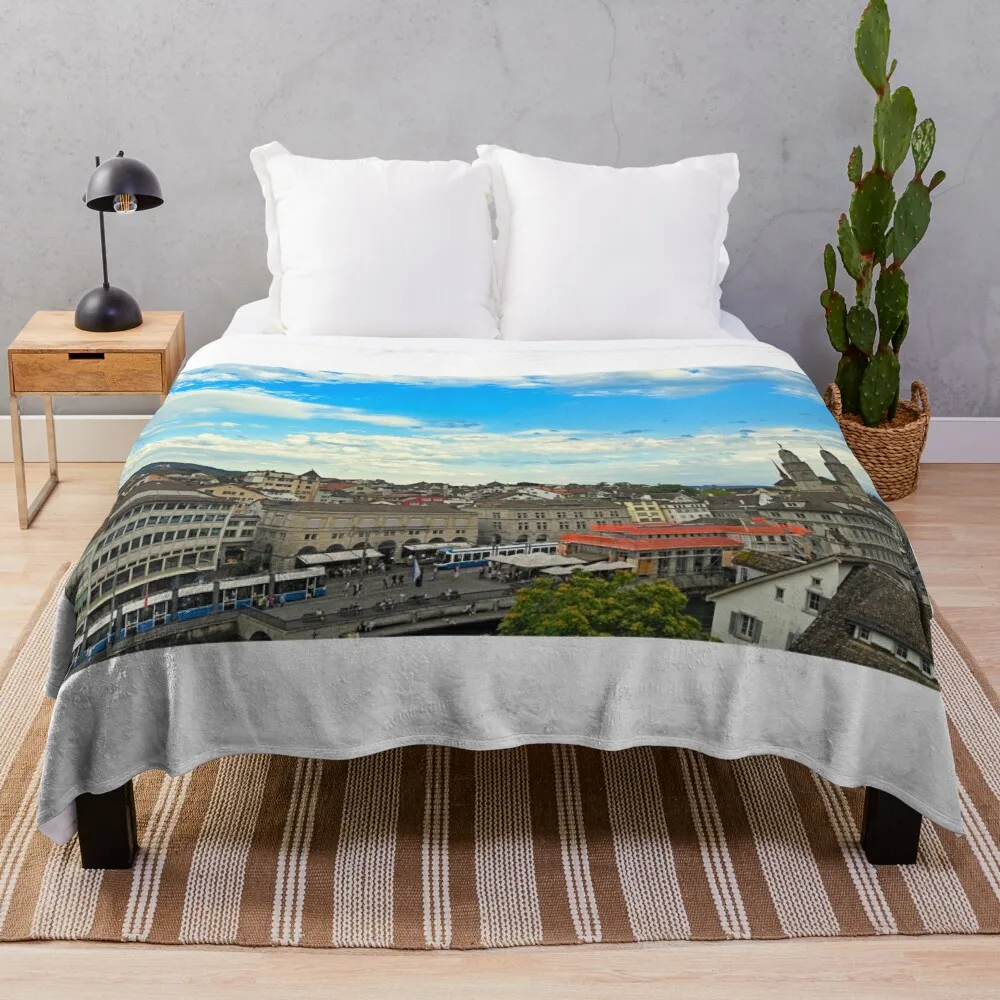 

Zurich city center with Grossmunster churh ,Switzerland Throw Blanket Soft Beds Thermal Luxury Brand Decoratives Blankets