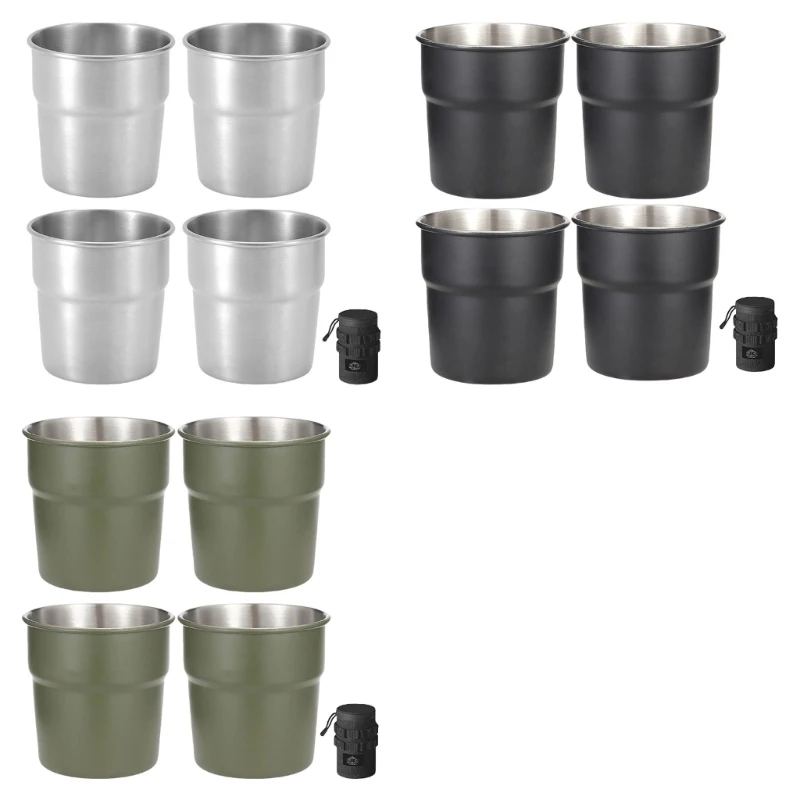 4pcs Stackable Camping Water Cup Stainless Steels Drinking Cup with Cup Cover