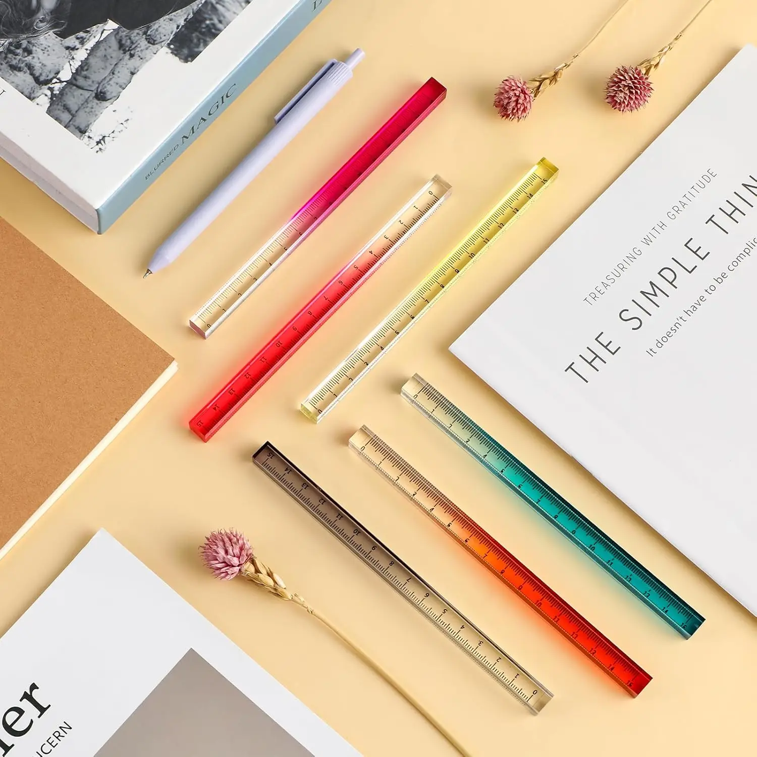 1pcs Colorful Clear Straight Ruler 15cm Four Edges Acrylic Transparent Gradient Lightweight Measuring Tools for Students F7795