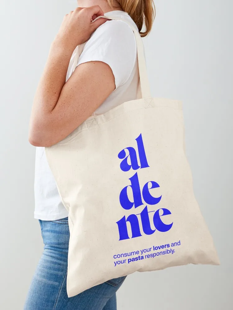 

aldente statement print: consume your lovers and your pasta responsibly. Tote Bag canvas tote bag custom canvas bag