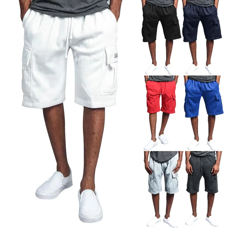 Cargo Shorts Men Solid Shorts Spliced  Pockets Knee Length Drawstring Shorts Loose Fit Mid Waist Summer Casual Sports 2025