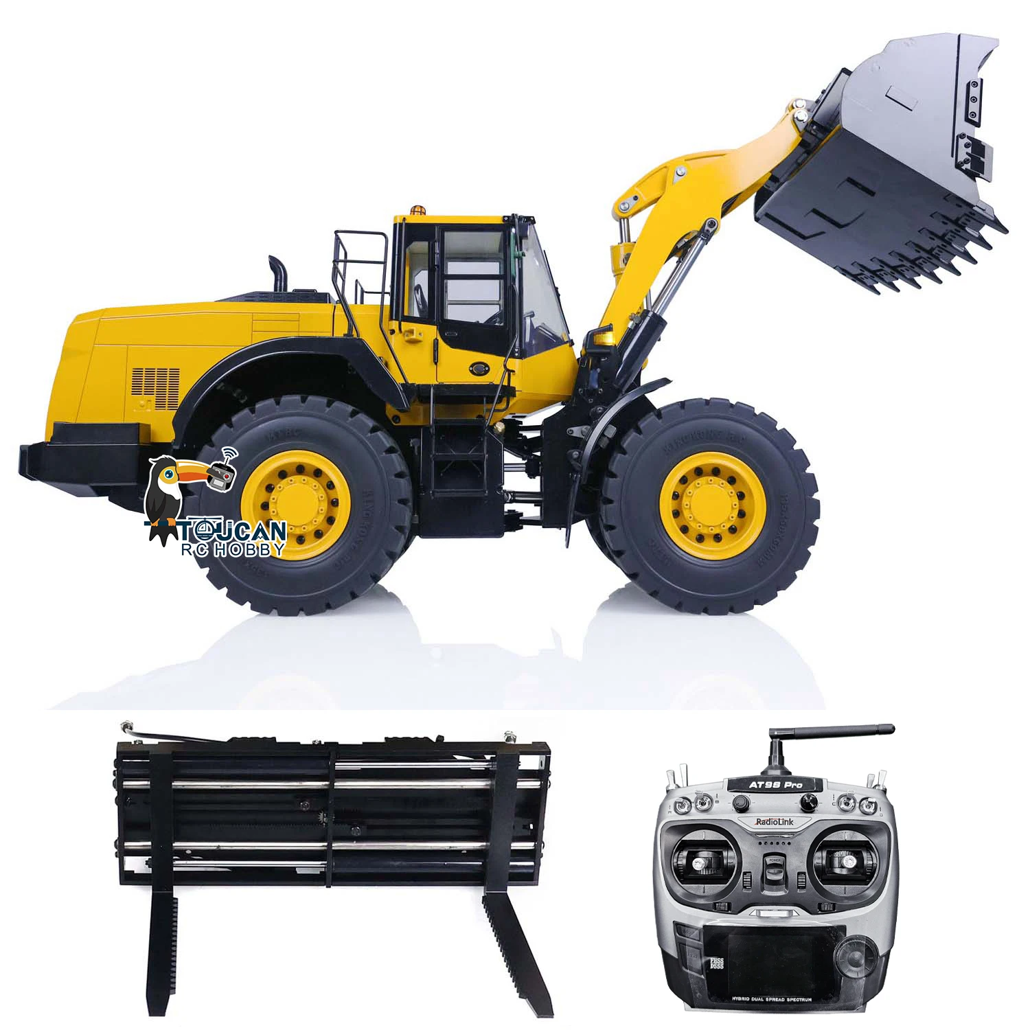 1/14 MT Metal RC Hydraulic Loader Model WA480 Remote Control Toucan Earth Mover Truck with Fork Quick Coupler Sounds Lights Toys