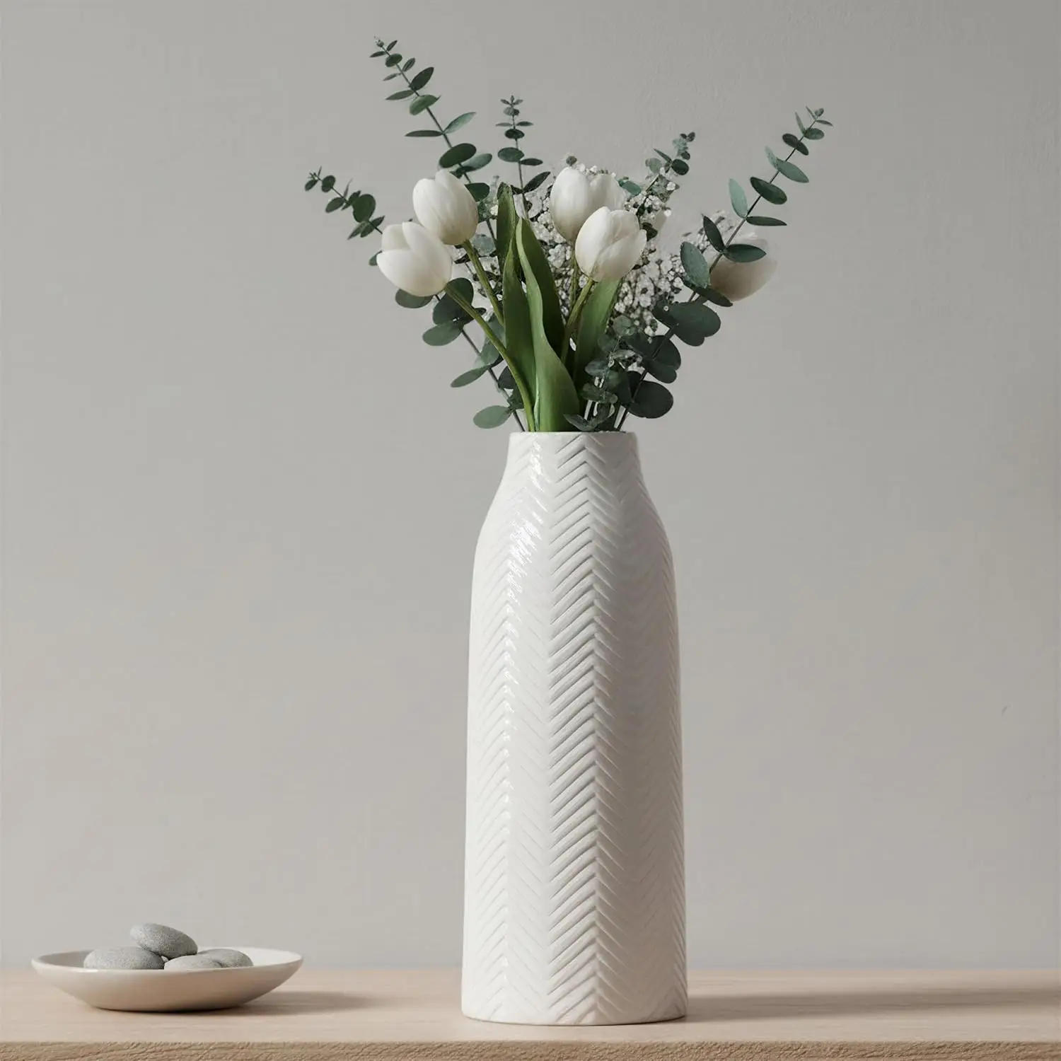

Large White Ceramic Vase for Home Decor, Tall Floor Vase for Kitchen/Office/Living Room - White Texture
