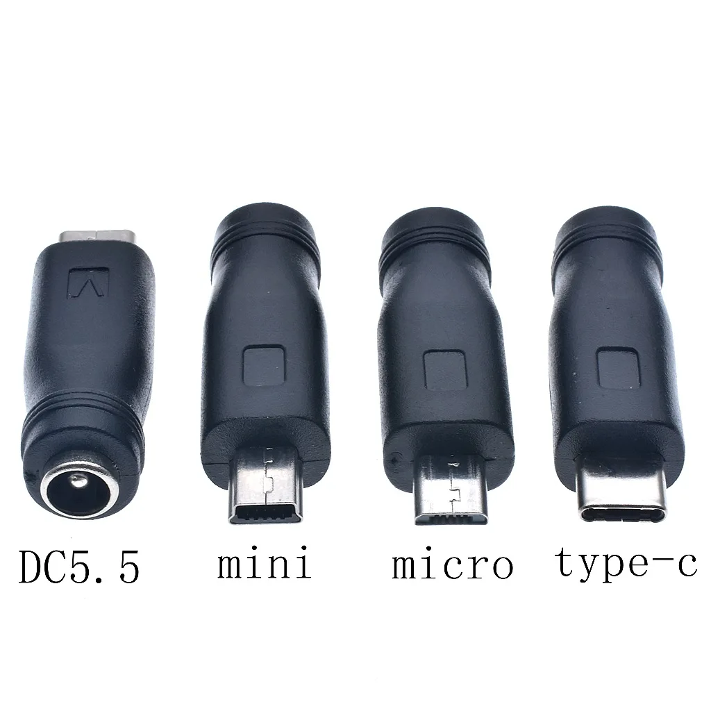 DC 전원 공급 장치 변환기 플러그, 암-마이크로 USB 미니 USB C 타입 수 어댑터, 5.5mm * 2.1mm 