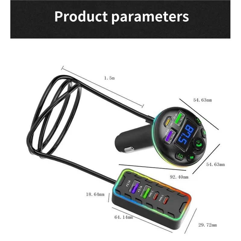 ABGI 18W Fast Car 6-Port Expansion, Front & Rear Simultaneous Charging, Type-C USB, for Family Travel
