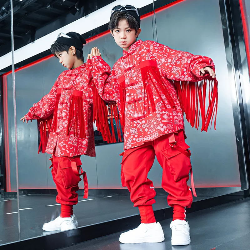 Czerwone spodnie streetwearowe Harajuku typu jogger, taktyczne spodnie cargo dla dziewcząt i chłopców, kostium do tańca, ubrania dla dzieci, odzież hip-hopowa.