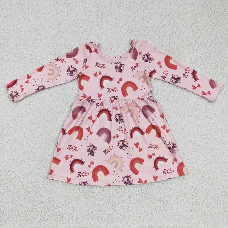 

Baby Girl Rainbow Heart Dress Long Sleeves Kid Children Infant Toddler Valentine's Day Clothes