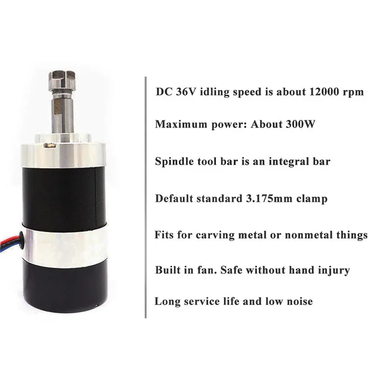 WS55-140 Brushless 300W Spindle High Speed 0.3KW Air-cool Spindle Motor DC 36V 12000 RPM MACH3 with ER11 Collet + 52mm Clamp