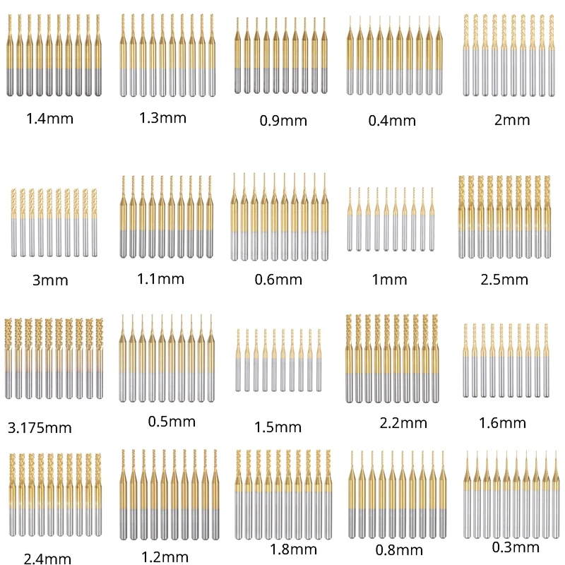 

10PCS Titanium Coat Carbide End Mill Engraving Milling Cutter CNC Router Bits For PCB Machine, 1/8 Inch Shank