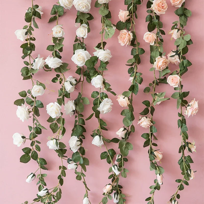 

2m Artificial Flowers Rose Ivy Vine Wedding Decoration Real Touch Silk Flower String Home Hanging Garland Party Wedding Decor