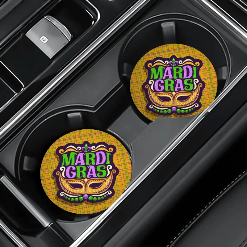 2pcs/set Mardi Gras Car Coasters, 2.75