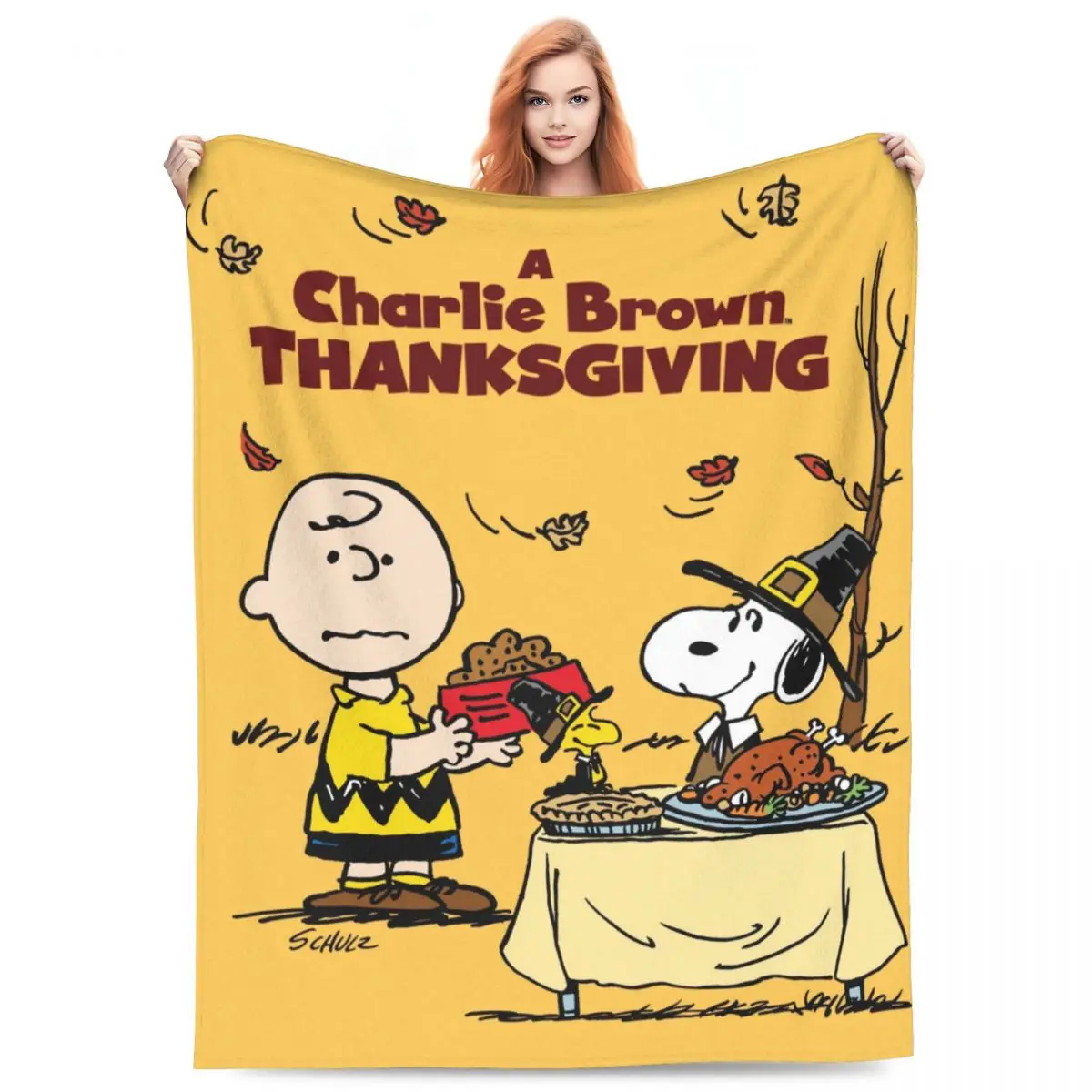 

Snoopy And Charlie Brown Thanksgiving Super Warm Blanket Picnic Plush Throw Blanket Novelty Living Room Flannel Sofa Bed Cover