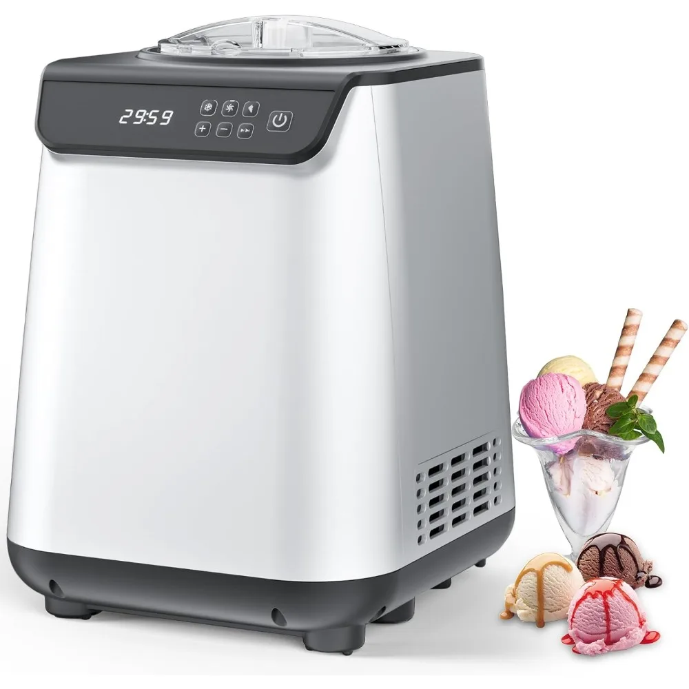 

1.3 Quart Ice Cream Maker Machine with Built-in Compressor，Fully Automatic and No Pre-freezing，1 Hour Keep-Cooling，Easy to Clean