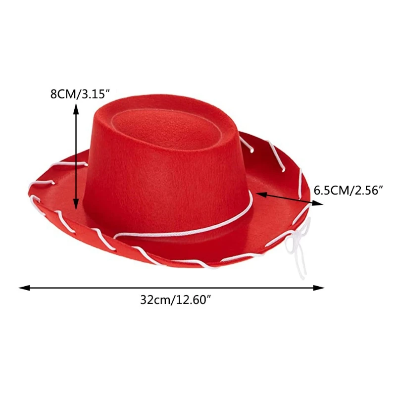 Adjustable Western Big Eaves Brown Red Felt Cowboy Hat Cool for Halloween Costume Accessories Prop Dress-up Party Unisex