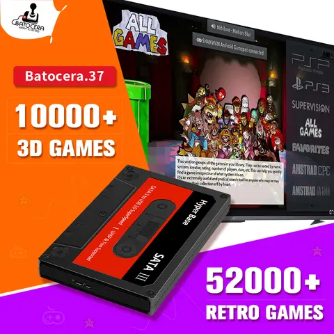 Portable External 500G HDD Batocera Game Console with 48000+Games For PS3/PS2/PS1/Wii/WiiU/DC/N64/MAME/SS for Windows PC/Laptop