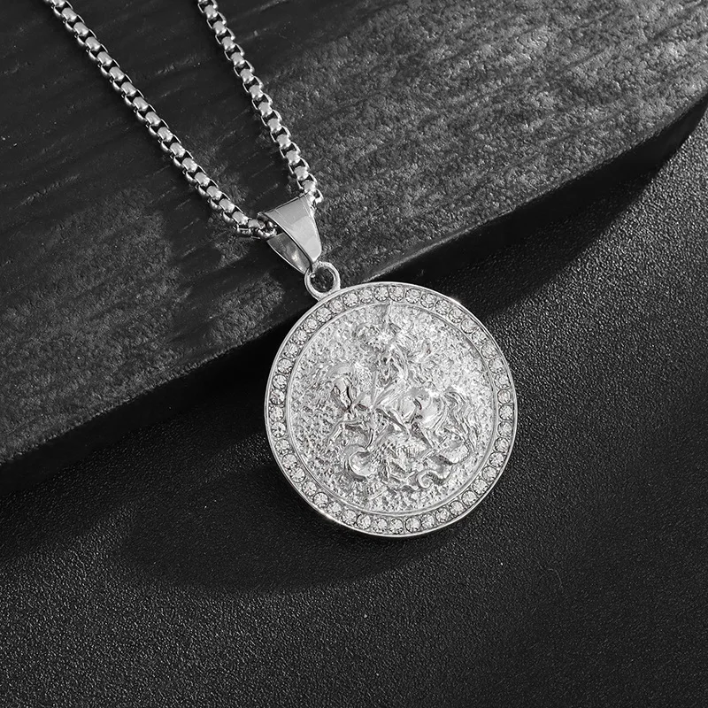 Saint George Dragon Slayer Knight Pendants Titanium Steel Men Women Personalized Hip Hop Necklace Jewelry