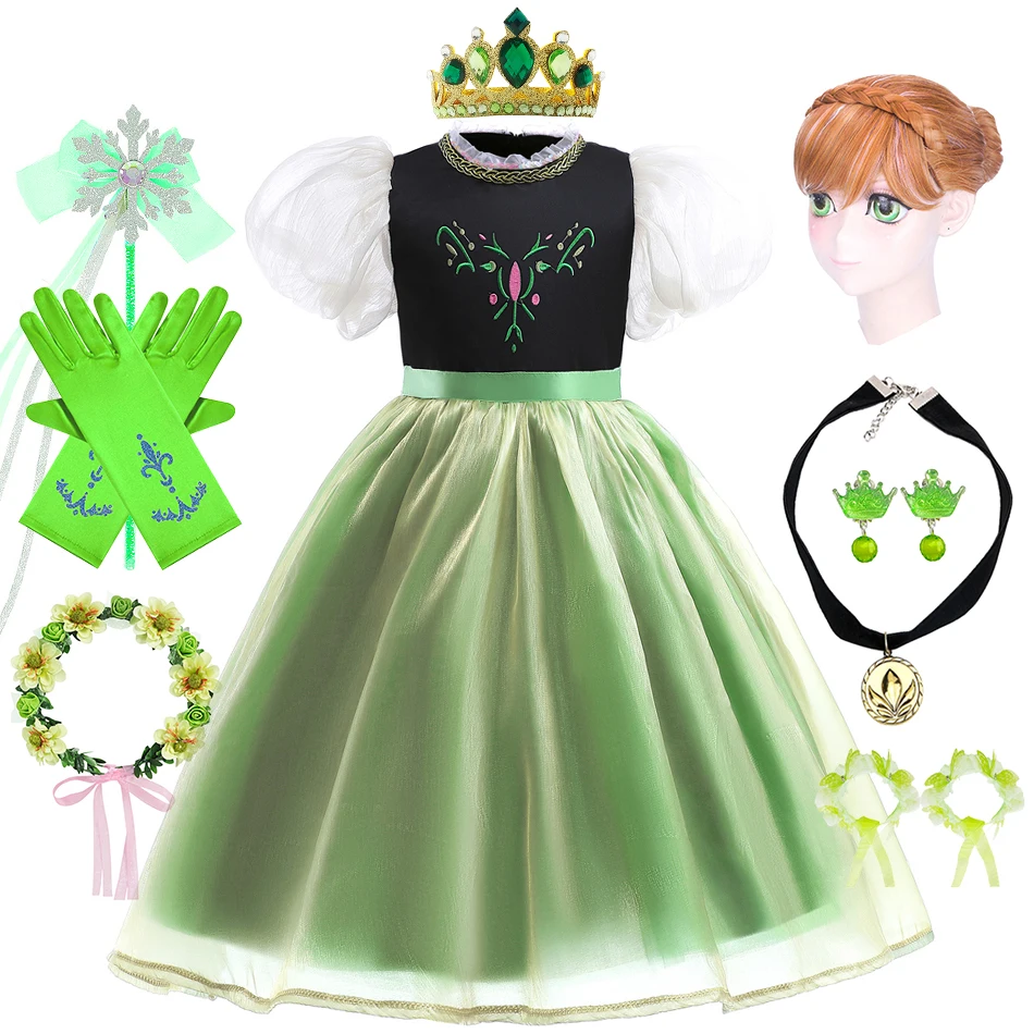 Anna Dress Kids Summer Fancy Clothes Children Cosplay Princess Costumes Girls Halloween Birthday Carnival Party Festival Outfits