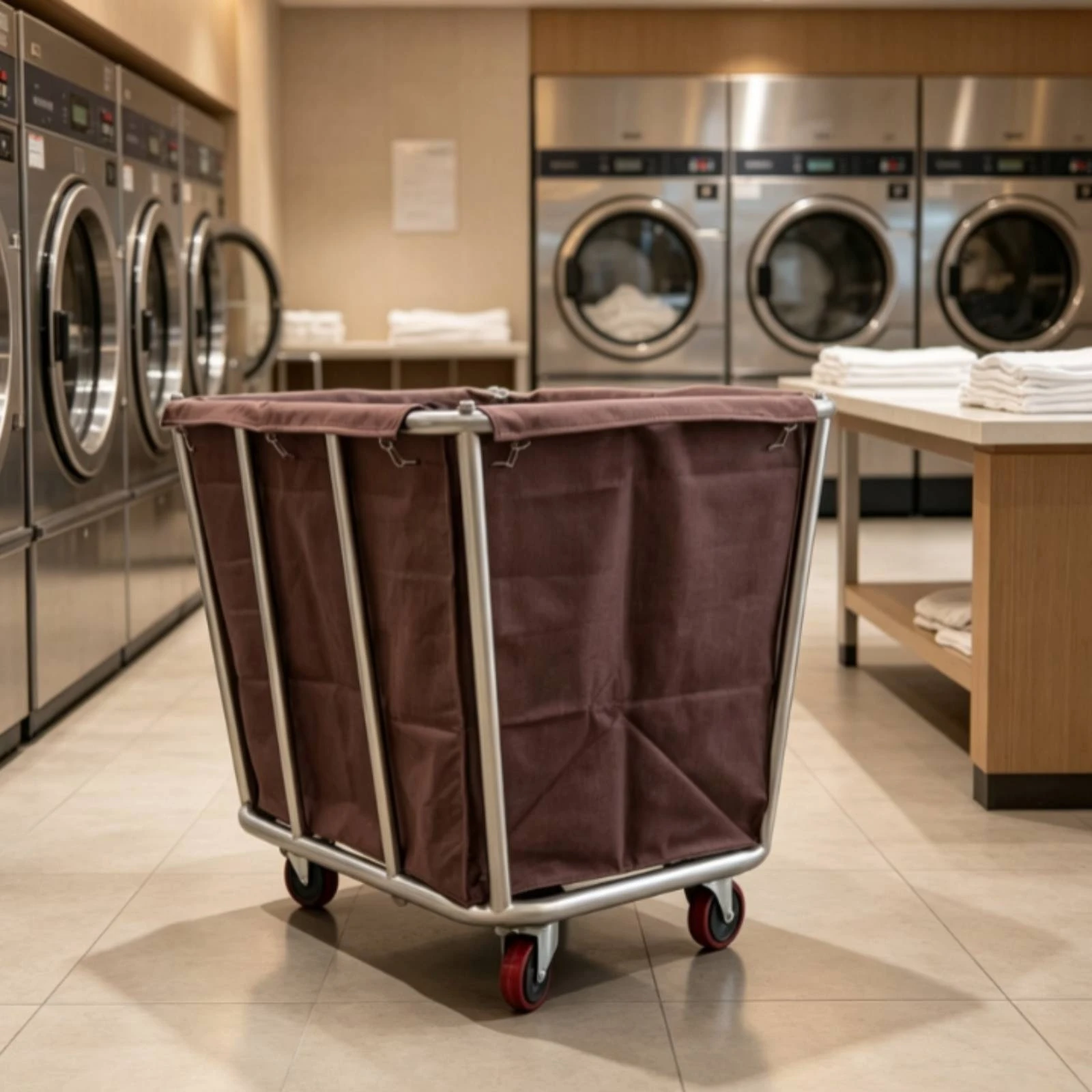 Linen Cart with Wheels Stainless Steel Linen Cart Laundry Trolley Heavy-Duty Detachable for Housekeepers, Hotels, Hospitals