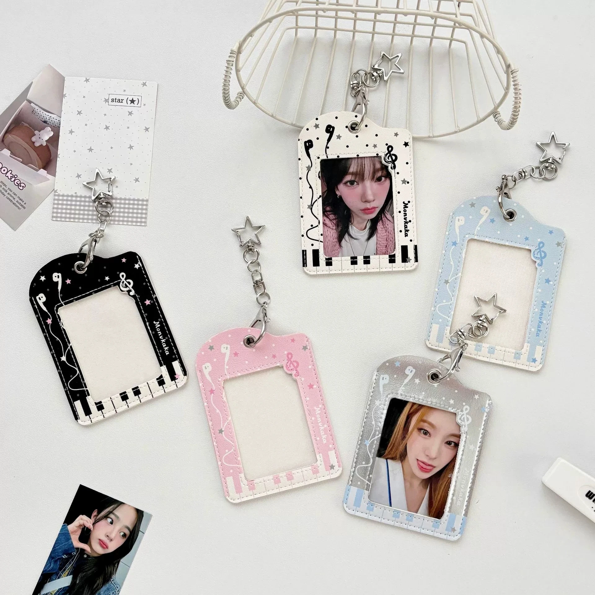 MINKYS Piano Note Wing PU Card Holder Keychain 3 inch Photocard Sleeve Kpop Idol Photo Card Protector Photo Card Holder
