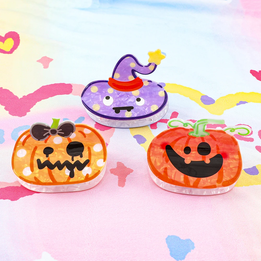 Cartoon Halloween Pumpkin Acrylic Hair Claw Clip Cute Graphic Hair Accessory for Women Non Slip Jaw Hair Clip for Thick Hair