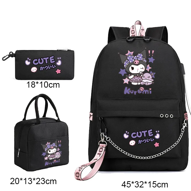 

New Sanrio Cute Kuromi Melody Cinnamoroll Large Capacity Backpack Boys Girls Cartoon Hello Kitty Kawaii Canvas Schoolbag