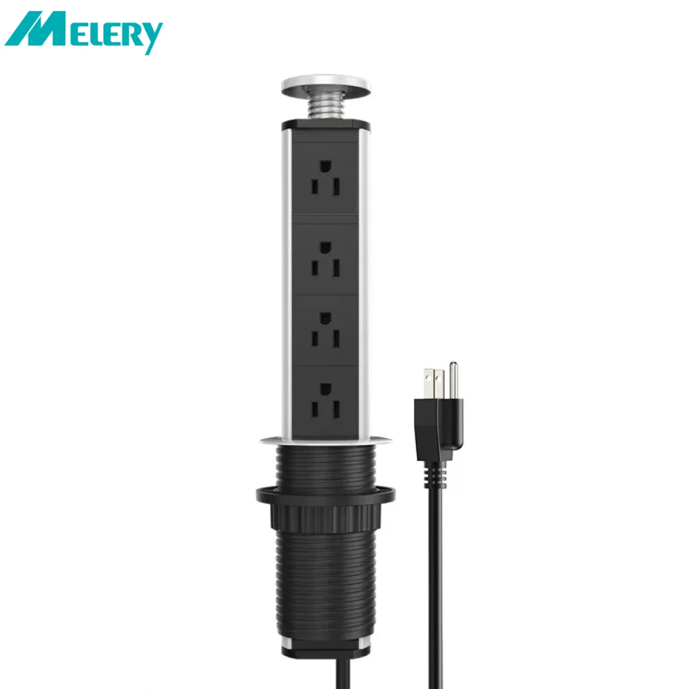 Melanerowa listwa zasilająca USB US Plug Outlet ukryty wysuwana listwa elektryczna biurkiem elektrycznym blat kuchenny przewód przedłużający 1.8m