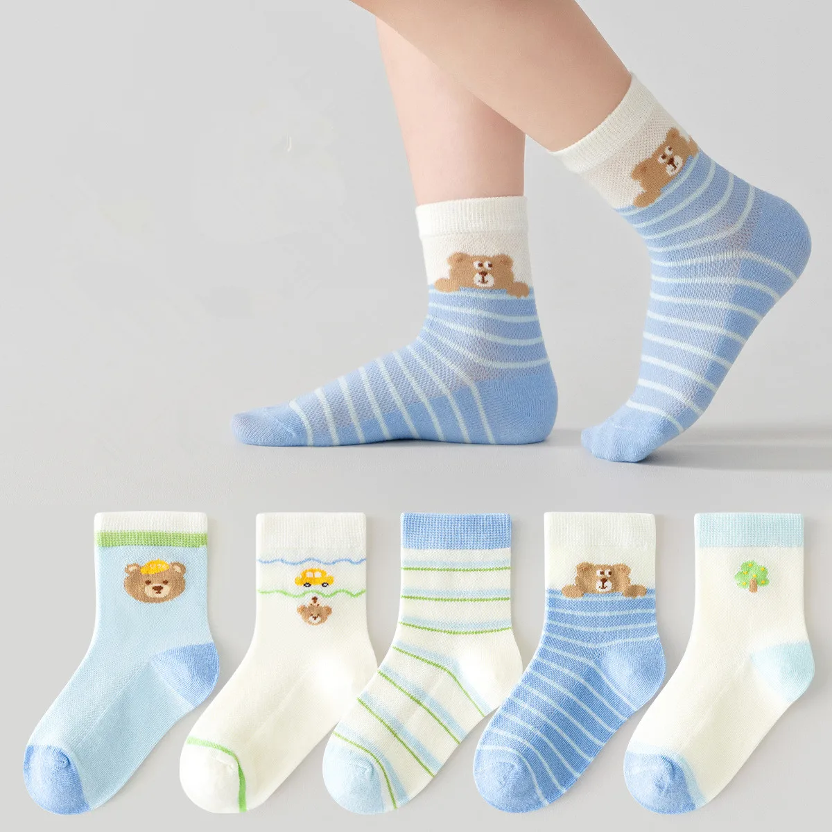 5Pairs 1-12 Years Ultra Thin Breathable Mesh Socks Cartoon Children's Fashion Cute Socks Stokings For Boy Boutique Kids Clothing