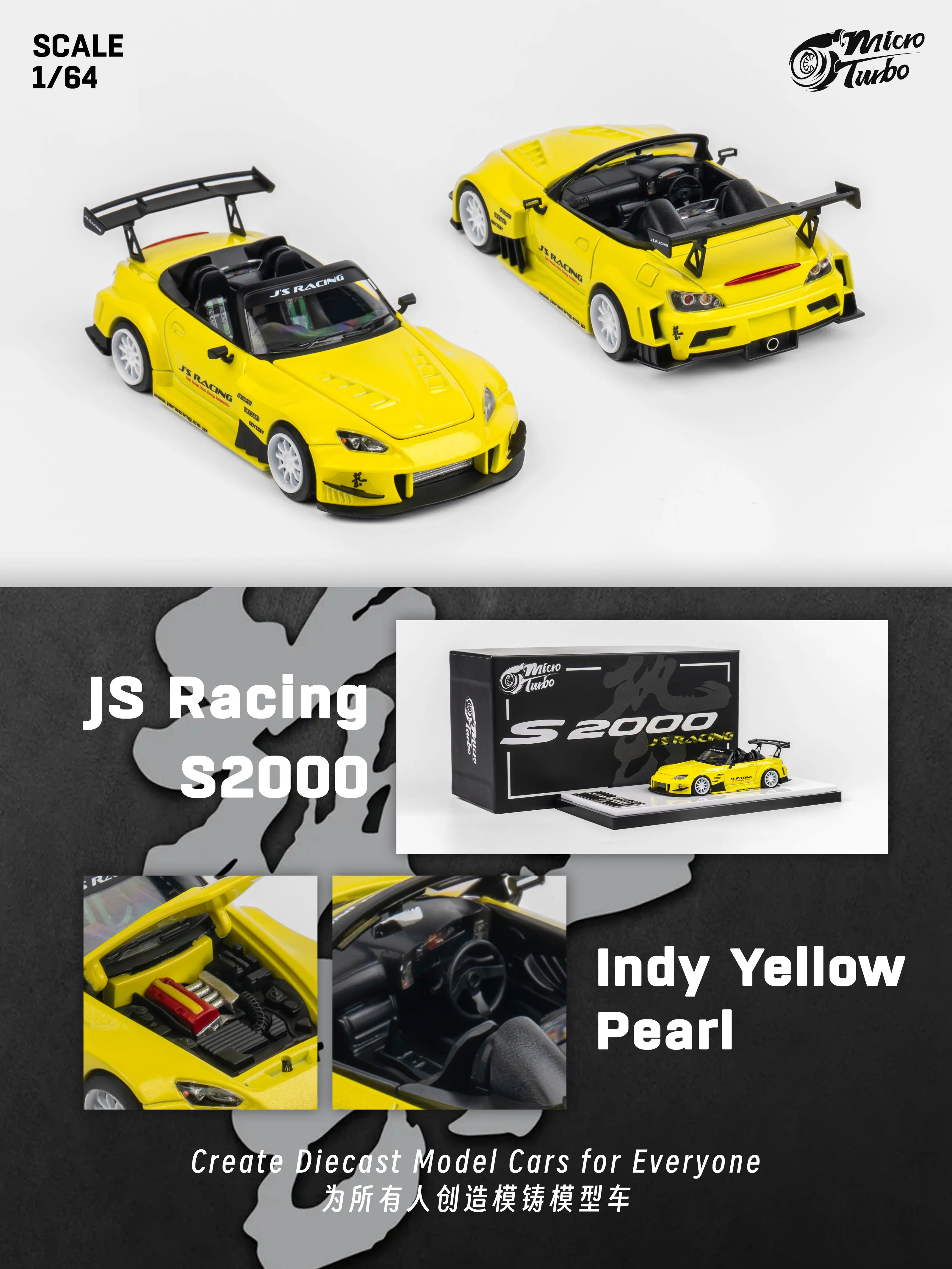 

**Pre-order ** MicroTurbo MT 1:64 S2000 AP1 J's Racing Metallic Yellow Diecast Model Car