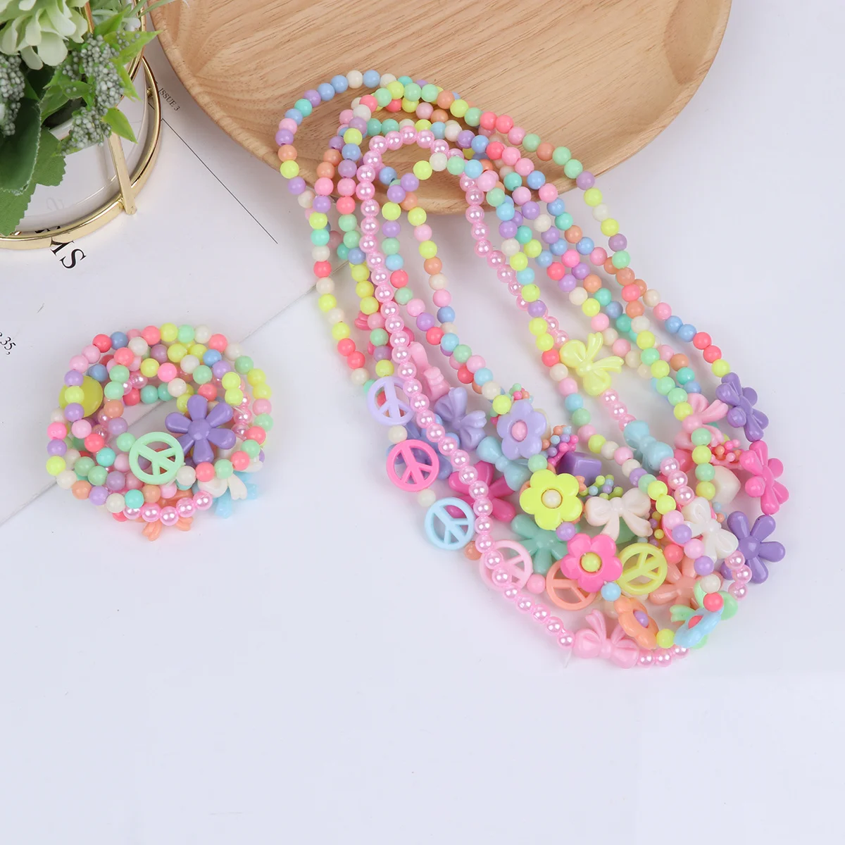 

12Pcs Girls Jewelry Set Colorful Acrylic Beads Necklace Bracelet Pretend Play Dress Up for Kids Accessories Kids Necklace