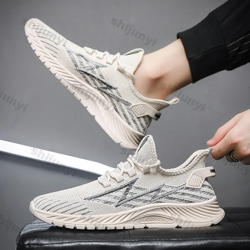 

Нескользящие мужские кроссовки для бега, вязаная сетчатая дышащая обувь, мужские кроссовки, мужская повседневная спортивная обувь на шнуровке, мужские кроссовки