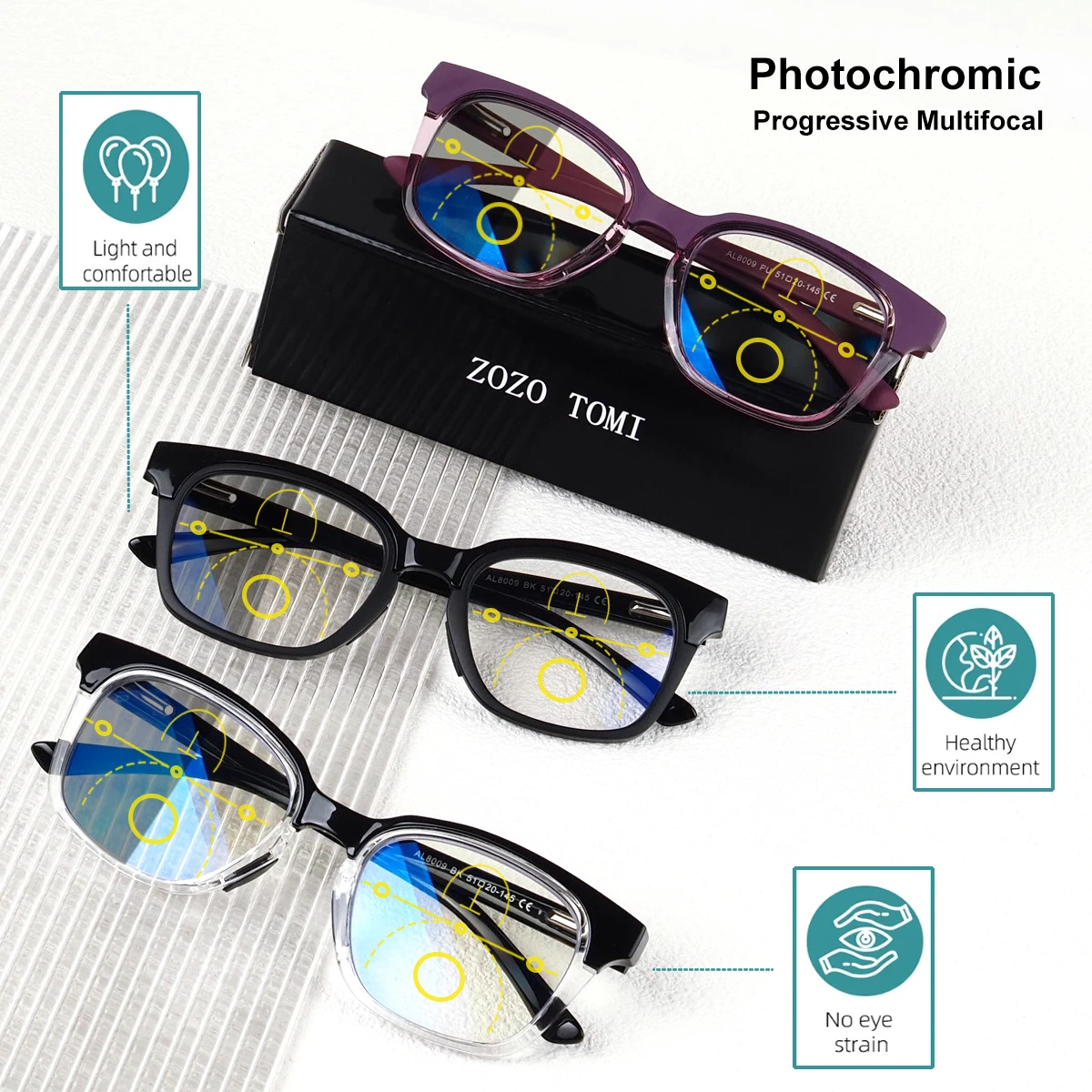 

Photochromic, Progressive Multifocal Reading Glasses, Reading Glasses, Tr90 Toughness Frame, Metal Slingshot Hinge, Same Style for Men and Women.
