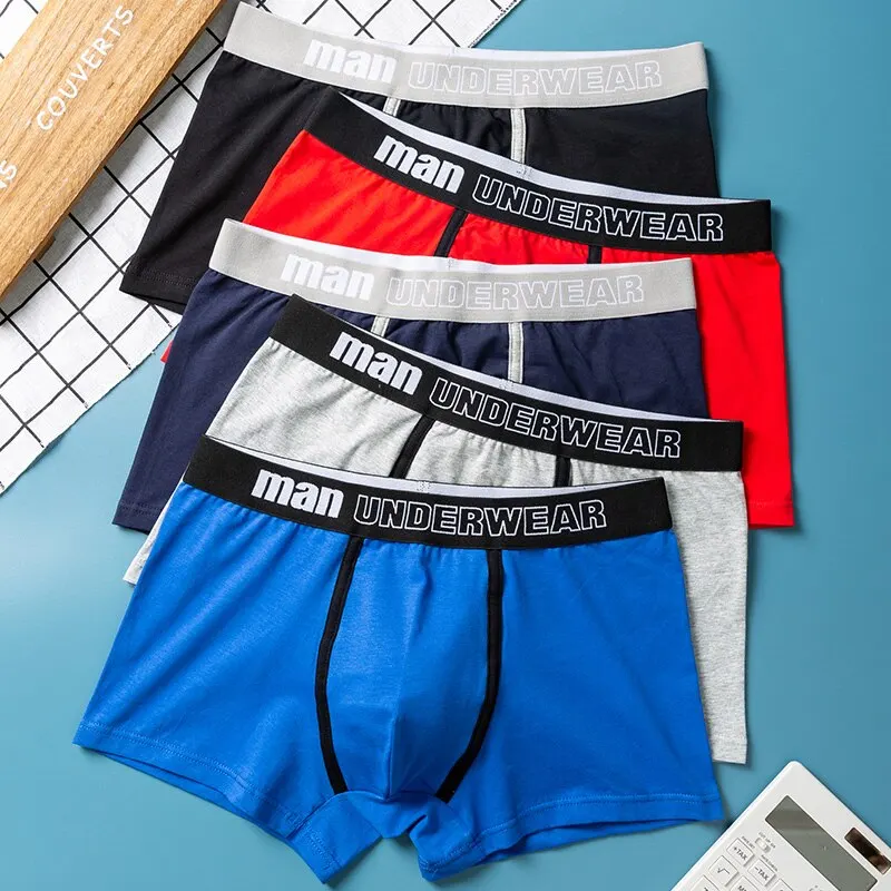 5Pcs Men\'s Panties Fashion Boxer Shorts Comfort Underwear Solid Color Panties Sexy Lingerie Cotton Underwear Male Boxers Shorts