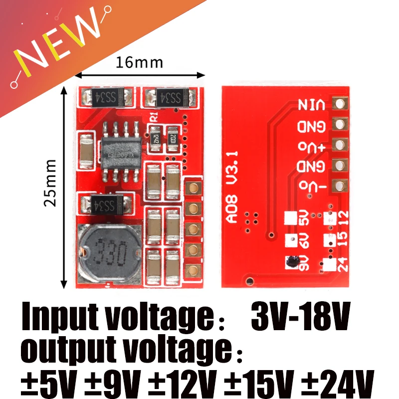 Zwiększony moduł zasilania DC wzmacniacz wzmacniacz obwodu drukowanego ± 5V 9V 12V 15V 24V najwyższa wydajność wejście 3V-18V