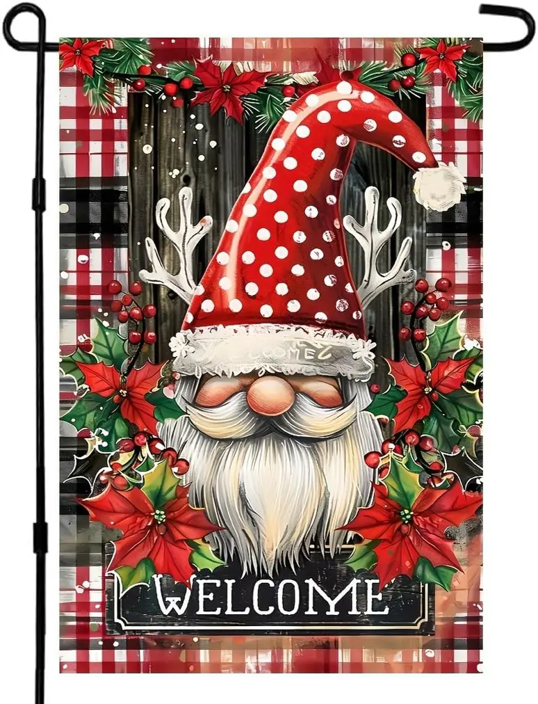 Christmas Gnome Garden Flags for Outside Winter Welcome Garden Flags 12x18 Double Sided Christmas Tree Gnome Small Holiday L zzo