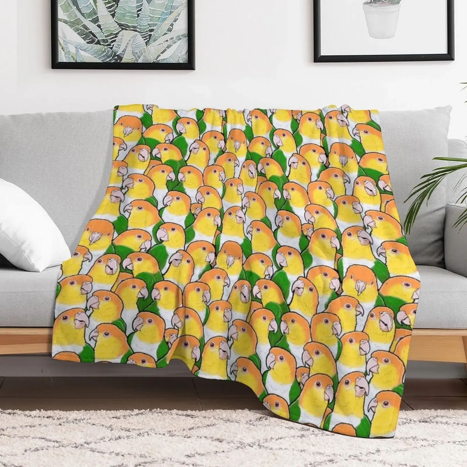 White-bellied Caique Parrots Throw Blanket Stuffeds Hair Decorative Sofas Blankets