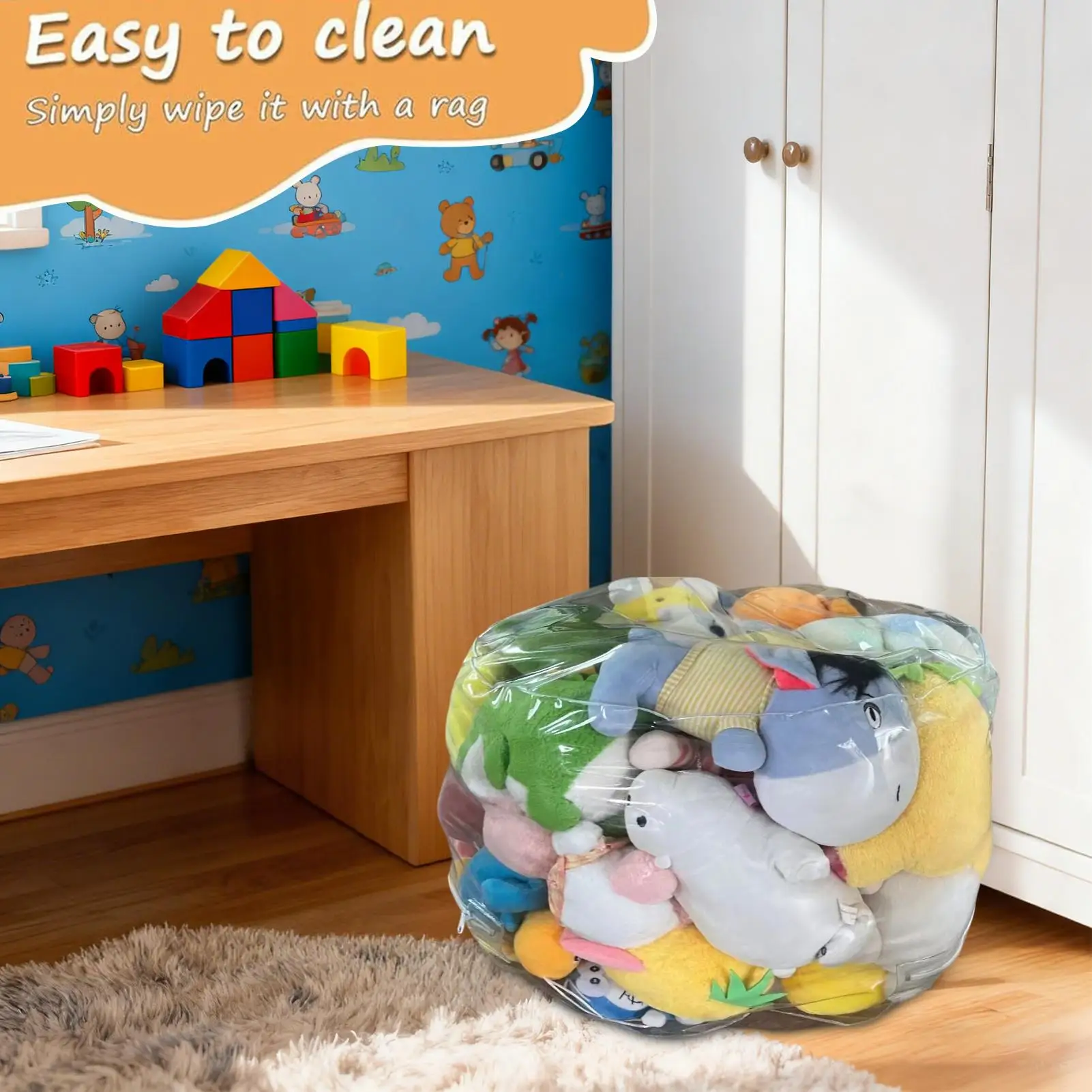 Clear Animal Storage Chair Plush Bean Bag Seat with Waterproof Cover for Kids Bedroom Playroom Nurserys Home Long-Term Toy Care - view 3