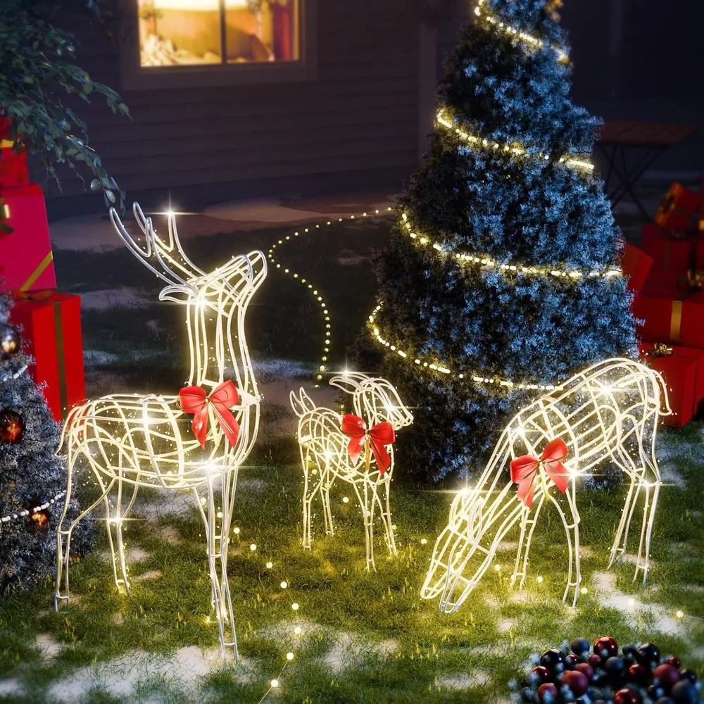 2024 Upgraded Large Christmas Decorations Outdoor Yard, Set of 3 Light Up Reindeer Christmas Decoration, Xmas Decorations Cleara