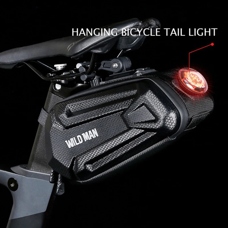 WILD MAN Bike Bag Rear Waterproof Bicycle Saddle Bag Hard Shell Cycling Accessories Bag Can be hung tail lights 1.2L