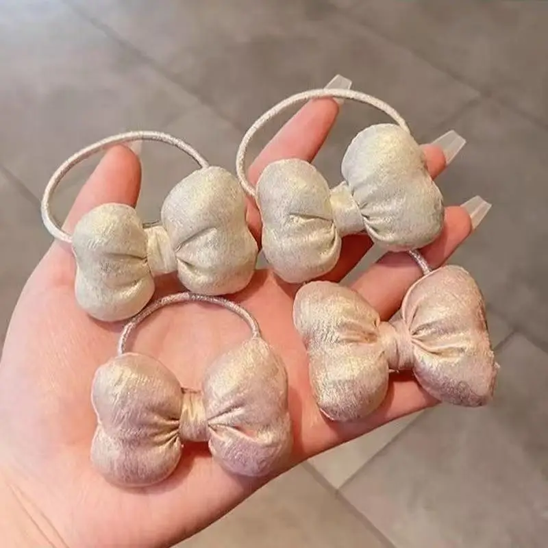 2/4pcs-Pearl-colored bow hairband cute hair elastic hair ties girl's ponytail hair tie