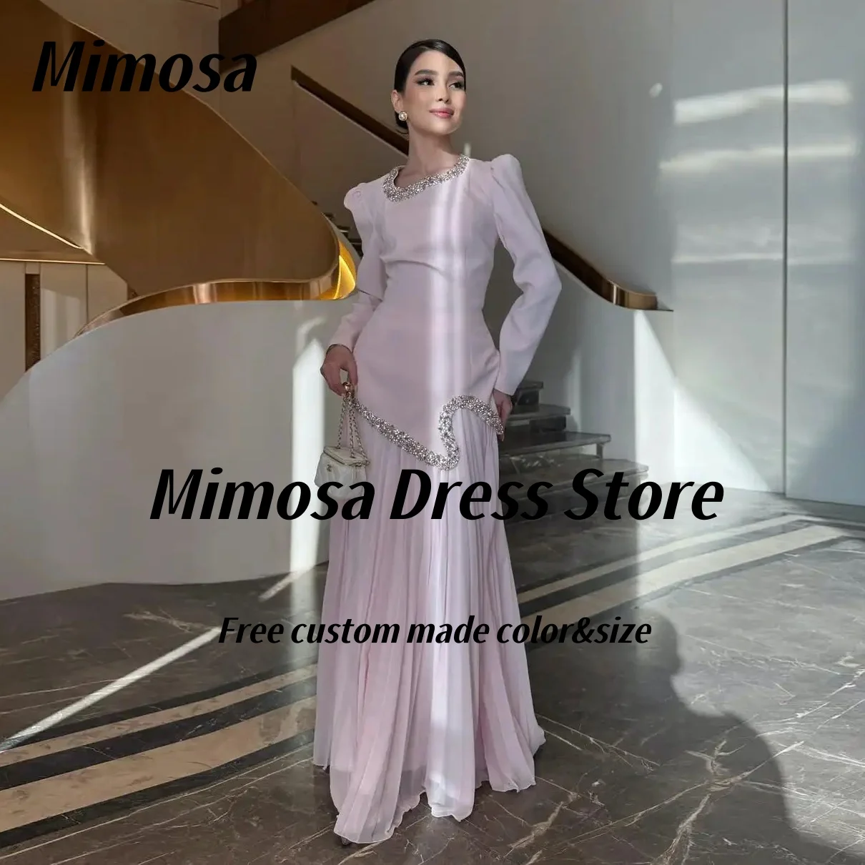 

Mimosa 2025 Вечерние платья с длинными рукавами, платья для выпускного вечера, шифоновое платье с рюшами и рюшами на заказ, вечернее платье для особых случаев по индивидуальному заказу