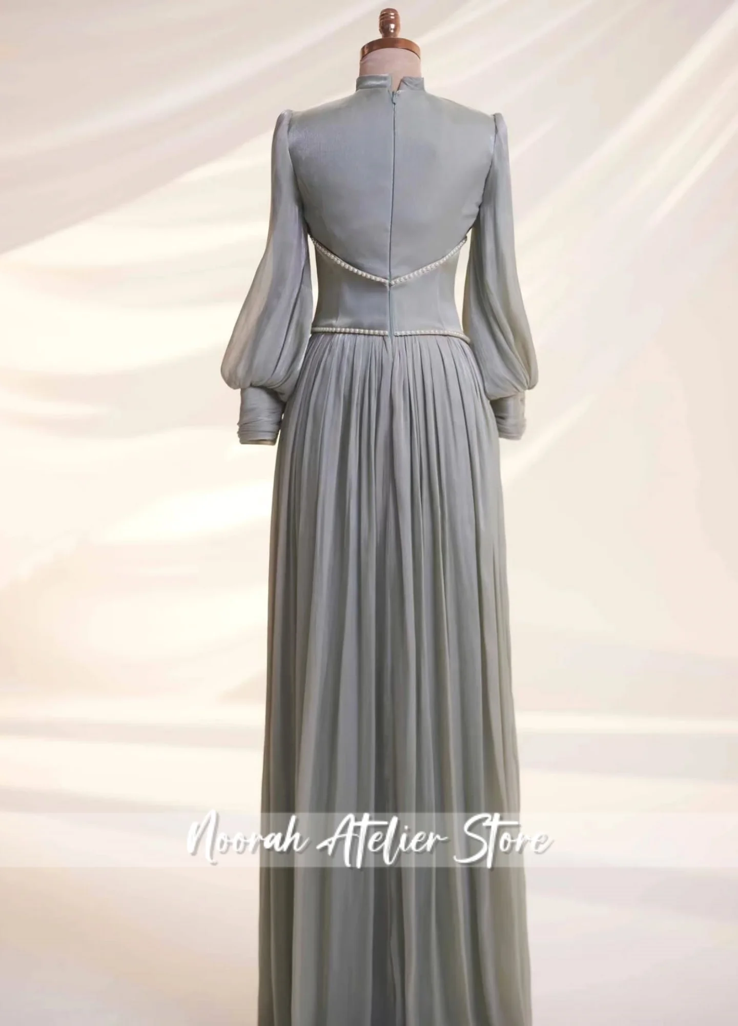 فساتين سهرة نسائية فاخرة أنيقة باللون الرمادي H N بأكمام طويلة 2025 ثوب زفاف كريب المملكة العربية السعودية فساتين طويلة مخصصة