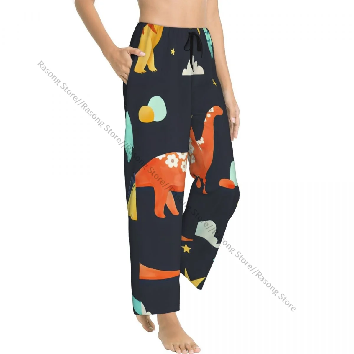 Cozy Flannel Pajama Pants for Women Colorful Dinosaur Sleep Bottoms Home Loungewear