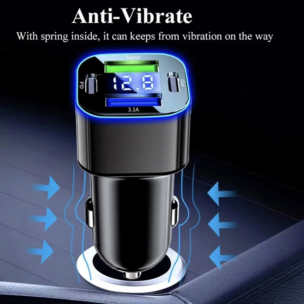 Digital Display Car Charger 5usb 250w Four-port Square Charging Charge Fast Car Pd Charger Qc3.0 Phone E0d2