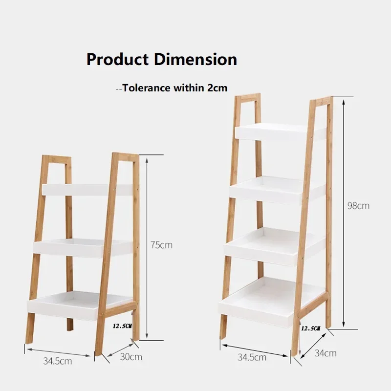Formwell Ladder Storage Shelves Unit, Bamboo Frame with MDF Tray Shelf, Free Standing Storage Rack