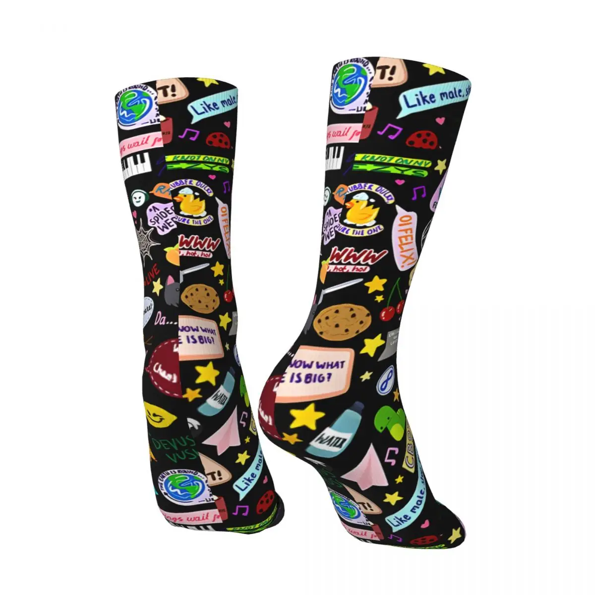 Vintage Chan Doodle (Black) Men's compression Socks Unisex Harajuku Seamless Printed Novelty Crew Sock